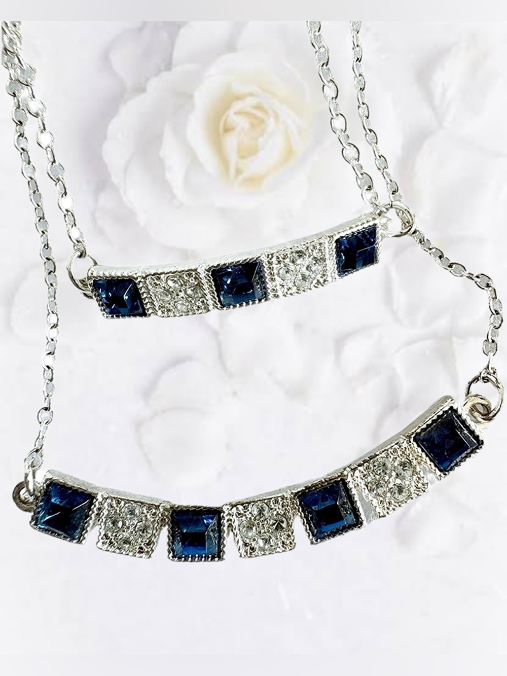 Silver Curved Bar Necklace and Bracelet Set Art Deco